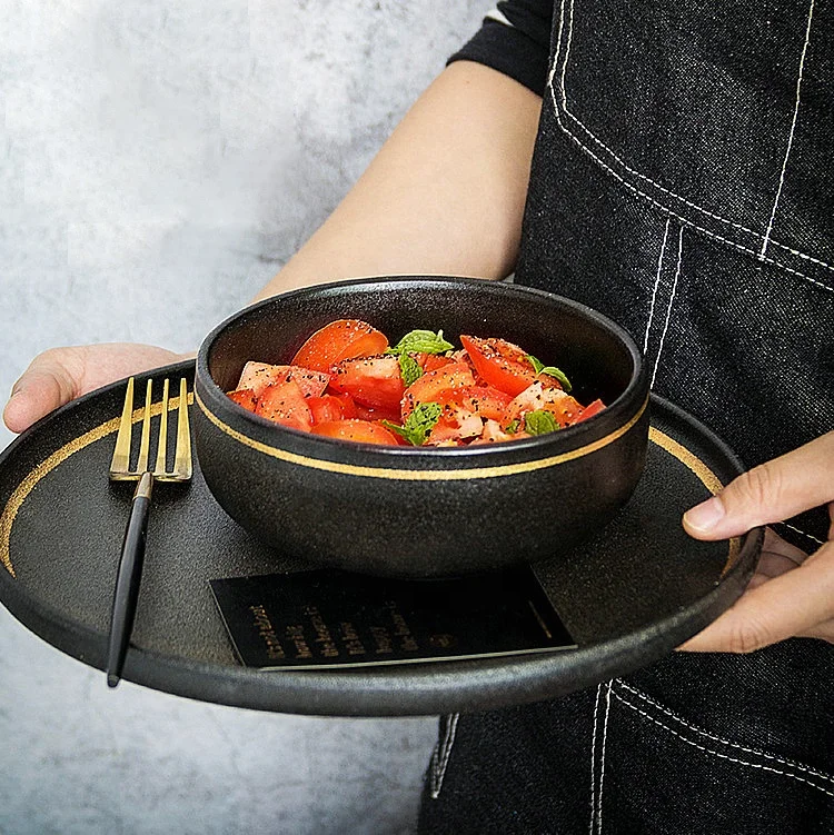 New arrivals unique design living art frosted dinnerware gold rim porcelain dinner set