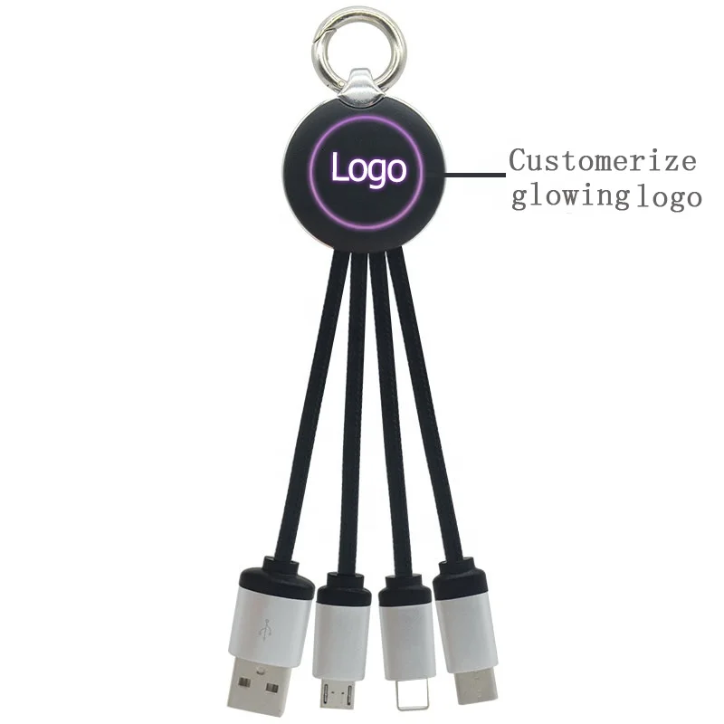
Multi-function Custom Glowing USB Cable Charger and data 3/4/5-in-1 Usb Cable Keychain for Type-C Micro 8-pin 