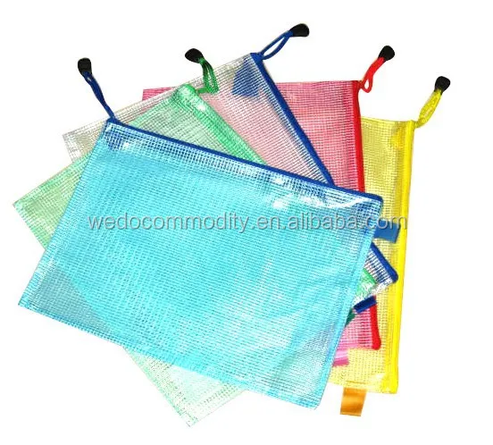 custom logo plastic file folder document bag clear mesh pvc file document pouch with zipper puller for documents receipt files