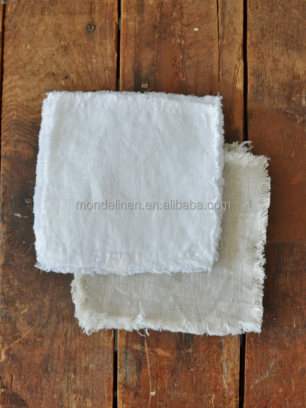 100% flax linen napkin table cloth with raw edges decoration