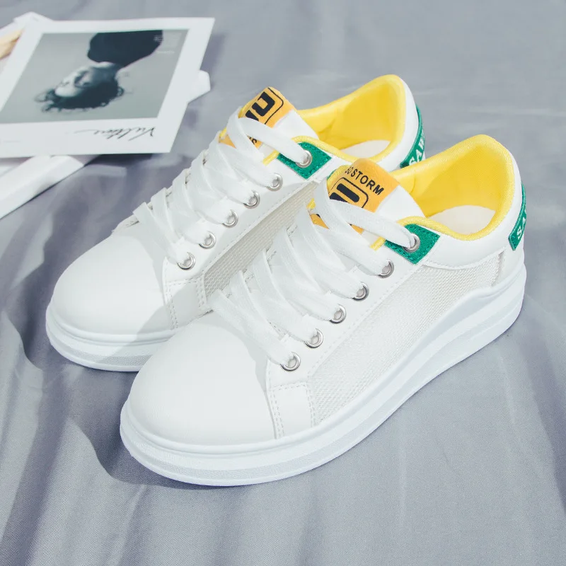 
Female Students PU Leather Candy Color Lace-Up Flat Breathable Sneakers 