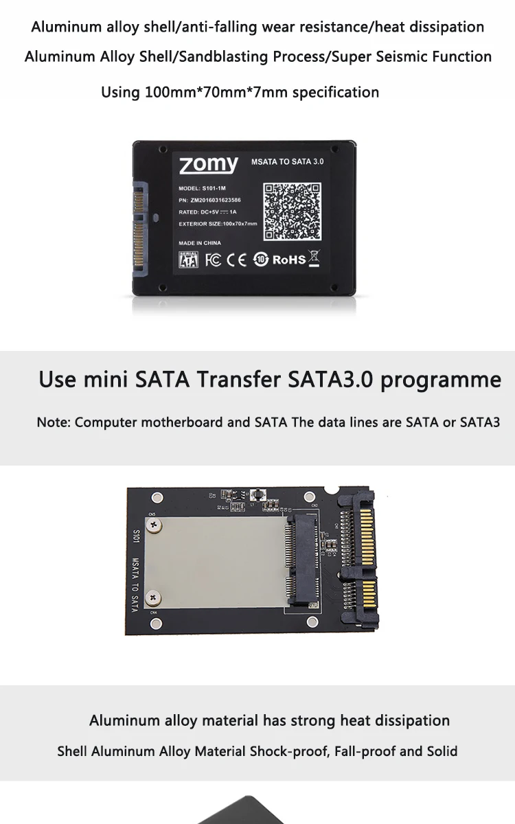 
MSATA to SATA 3 ssd adapter m.2 ssd enclosure 