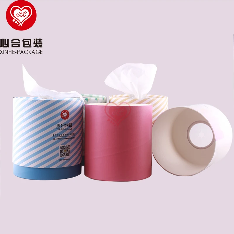 cylindrical printed cardboard tissue box/custom recycled paper material holder/round tissue paper box holder