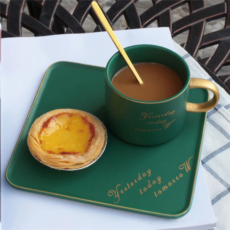 The latest design gold handle cup breakfast square plate luxury ceramic dinnerware set