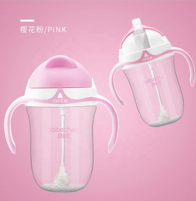 BPA Free Easy Grip Handle Drinking Baby Training Cup Plastic Tritan Straw Trainer Cup