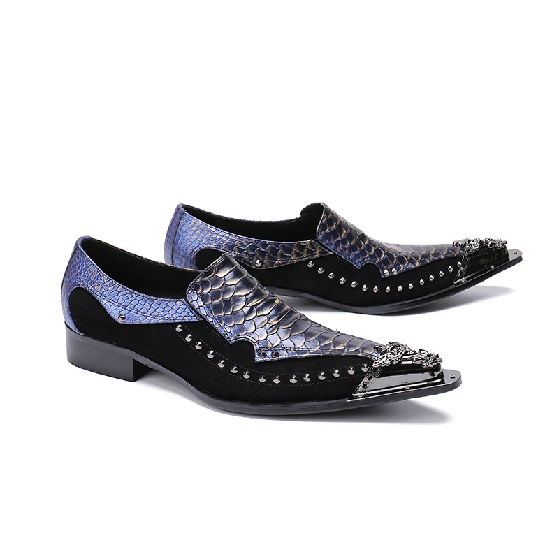 NA174 Brand Italian Snake Pattern Wedding Men Dress Shoes Metal Toe Genuine Leather Business Men Formal Shoes Plus Size