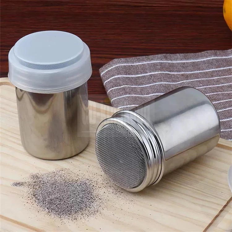 Stainless steel powder bottles sprinkle extinguishers tank gauze bucket cocoa cinnamon dusting cans for latte art Barista