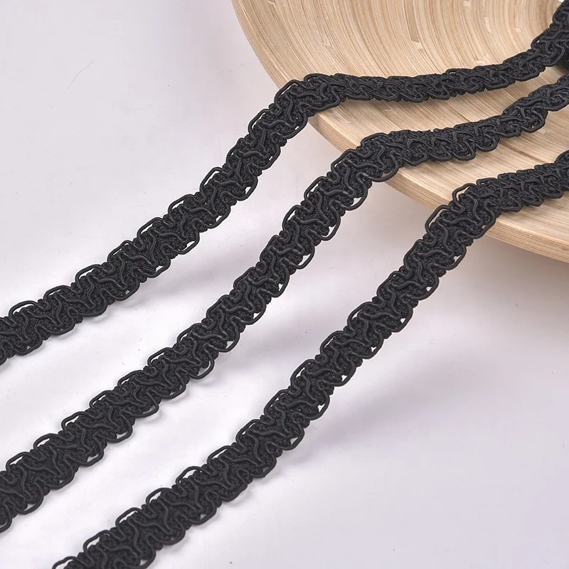 White Black Braided Lace Trims in Organza Fabric Crocheted Decoration for Shoes Garments Bags Hats Other Uses Yard per Kg