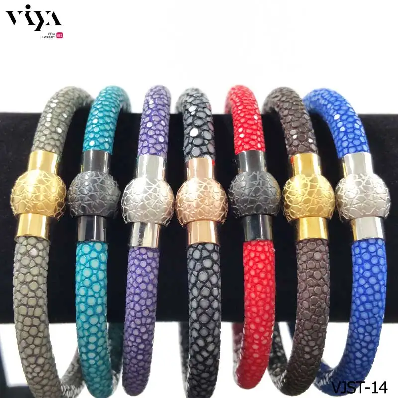 Unisex Jewelry Stingray Leather Bracelet Stainless Steel Magnetic Lock Clasps, Cuff Bangle, Leather Cord