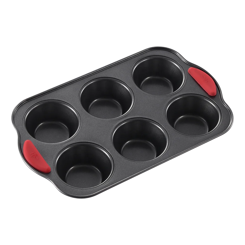 Amazon Hot Selling High Quality Non Stick Carbon Steel  6 Cups Baking Tray Cake Baking Molds 6 Cup Muffin Pan WIth silicone mold
