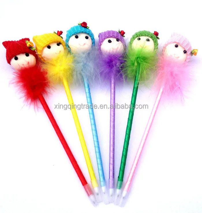 Шариковая ручка с головой куклы шариковая перьями студенческие канцелярские принадлежности офисные школьные кавайные материалы