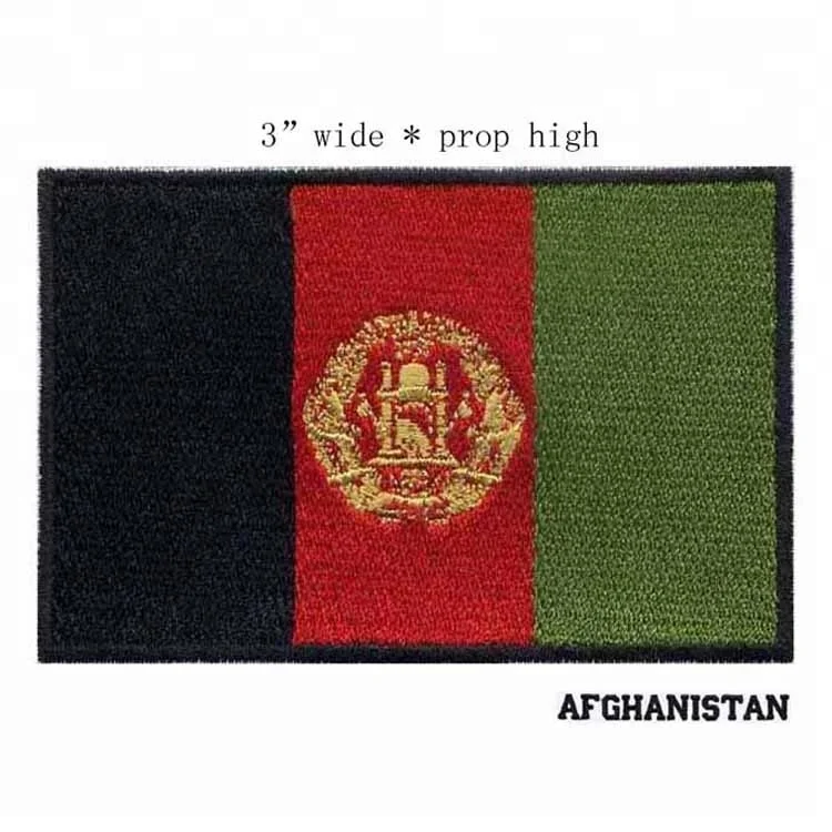 Supply 7.62 cm wide Afghanistan flag patch embroidered with heat cut border