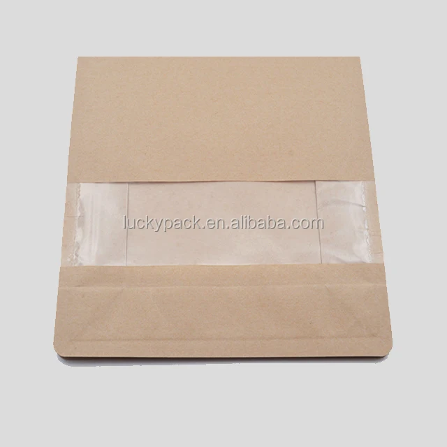 2 Layers Laminated Clear Window Brown Kraft Paper Square Bottom Popcorn Bag