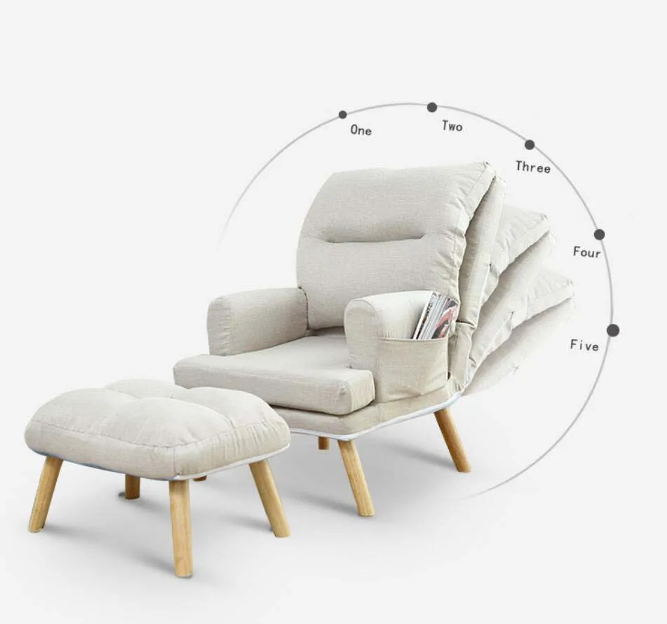 
Wooden Super Counch Linen and Cotton Folding Sofa Bed with Stool 