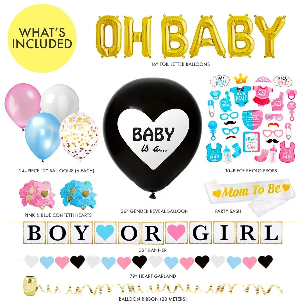 Nicro New Arrival 66 PCS Gender Reveal Supplies Background Ornament Bollon Banner Boy Or Girl Baby Shower Party Decoration Set
