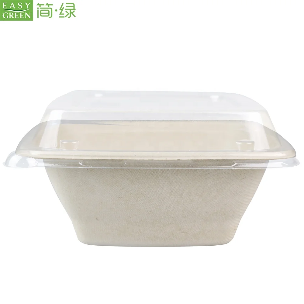 
Easy Green Disposable Square Sugarcane Bagasse Pulp Bowls Biodegradable With Lid 