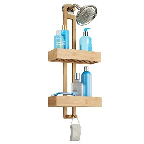 Natural Bamboo Bathroom Shower Caddy for Shampoo, Conditioner, Soap