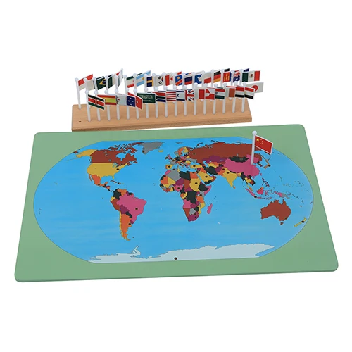 Hot sale New Montessori Equipments Custom Early Baby Montessori Wooden Educational Materials geographic toys Flags of the World
