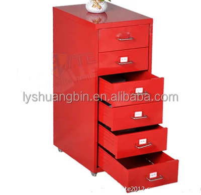 Rust proof red office 6 drawer file cabinet furniture with wheel