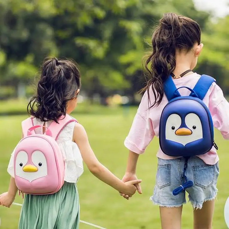 Supercute EVA 3D Hard Shell Penguin-Print School Backpack for Kids and Toddlers with Safety Harness