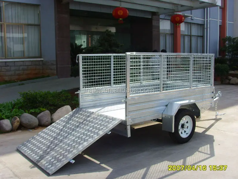 hot sale 6x4, 7x4, 7x5, 8x5 hot dipped galvanized cheap farm used aluminium ramp cage trailer
