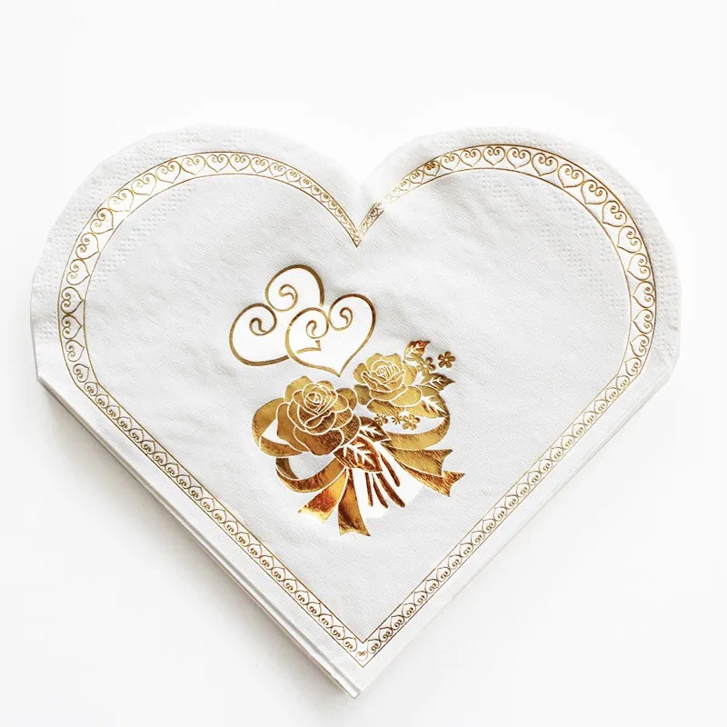 Heart Shaped  Virgin Wood Pulp  Napkin Printed Happy Birthday  Gold Blocking Napkins Colorful Cloth Square Table Decoration