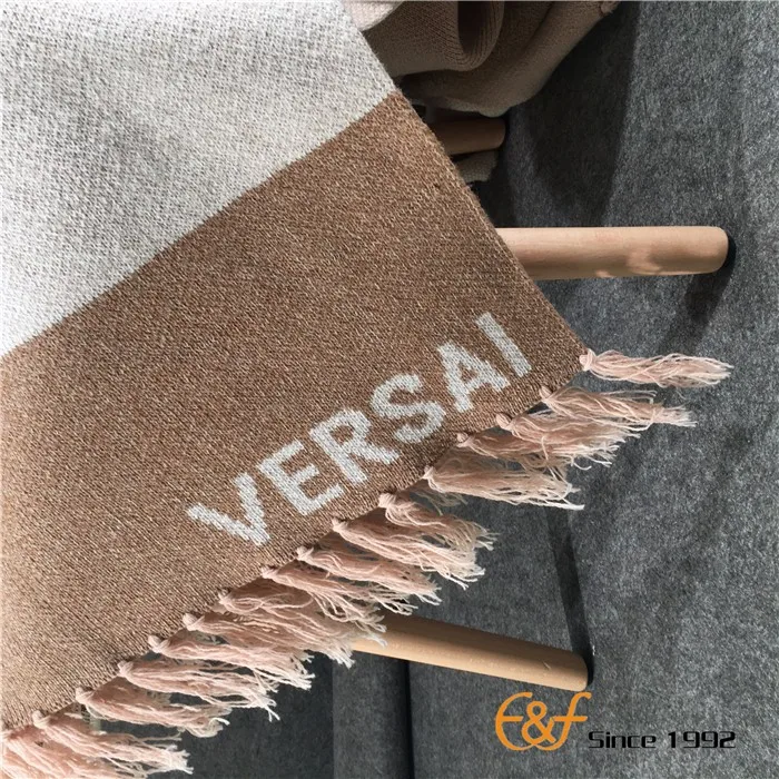 Letter Jacquard Tassels Design Merino Wool thick Knitting Blanket