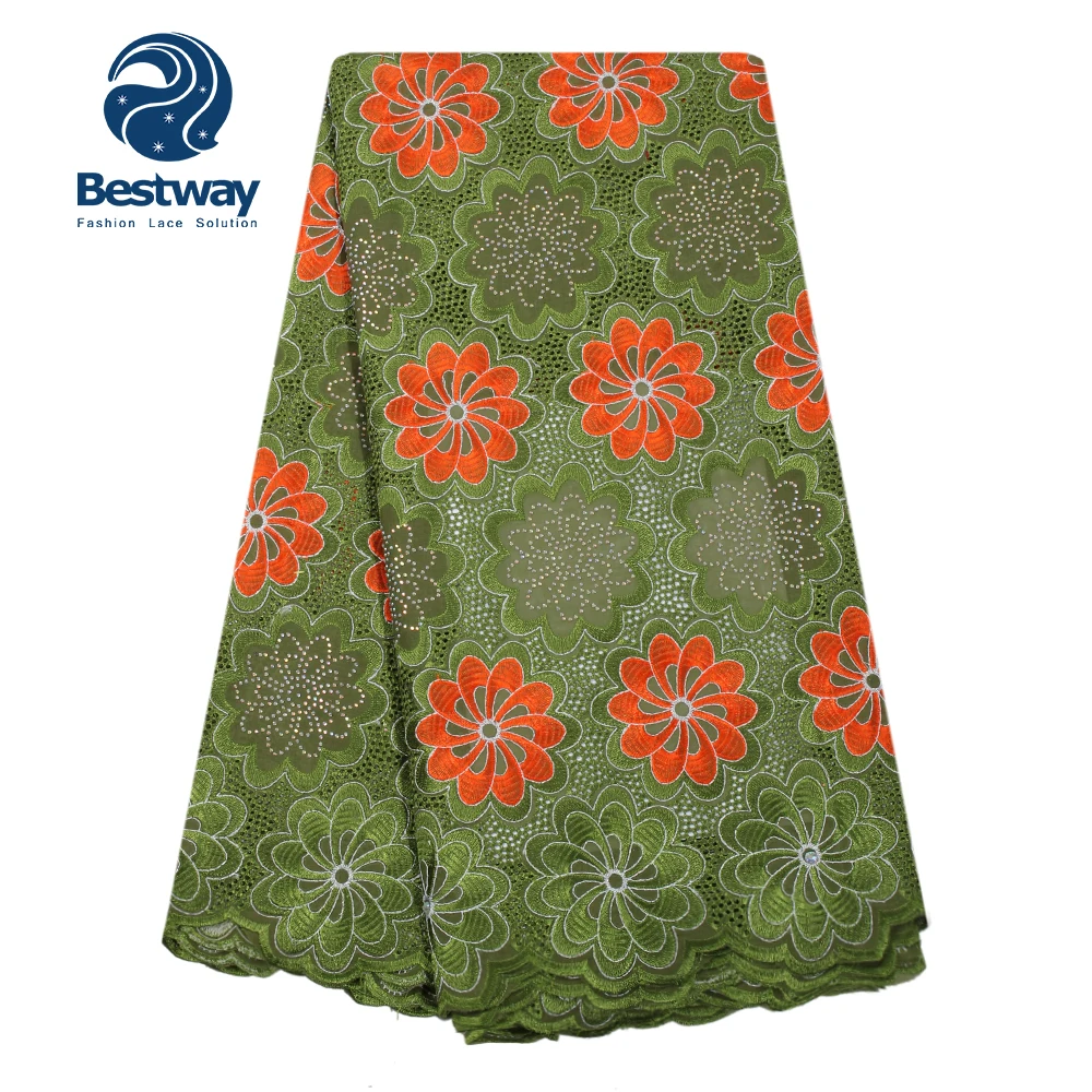 Lace product type cotton lace fabric SL0443 rhinestones swiss voile lace