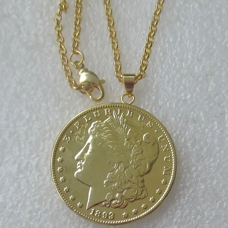 Fashion Jewelry Morgan Dollar Coin 1893 S Gold Plated Coin Pendant Necklace