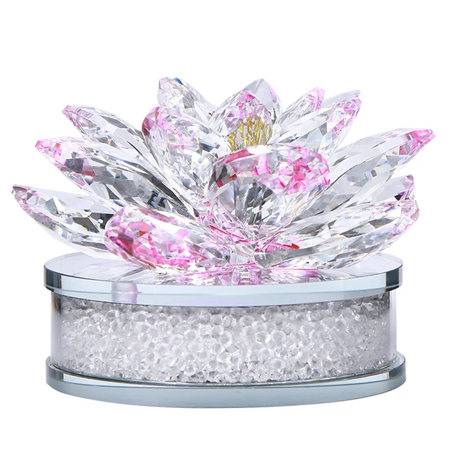 Buy Now Save 10% Wholesale Large Glass Crystal Lotus Flower Pink for Decoration