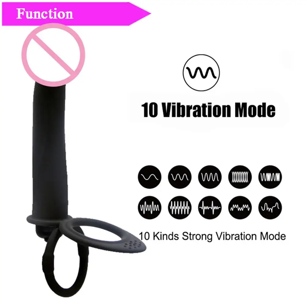 Hot Selling  Double Dildo Penetration Sex Product 10 Speed Vibration Silicone Cock Ring Strap On  Dildo