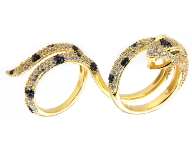 Fashion jewelry 925 silver butterfly flower cz rings Snake-shaped gold-plated silver rings insect-shaped fashionable ring