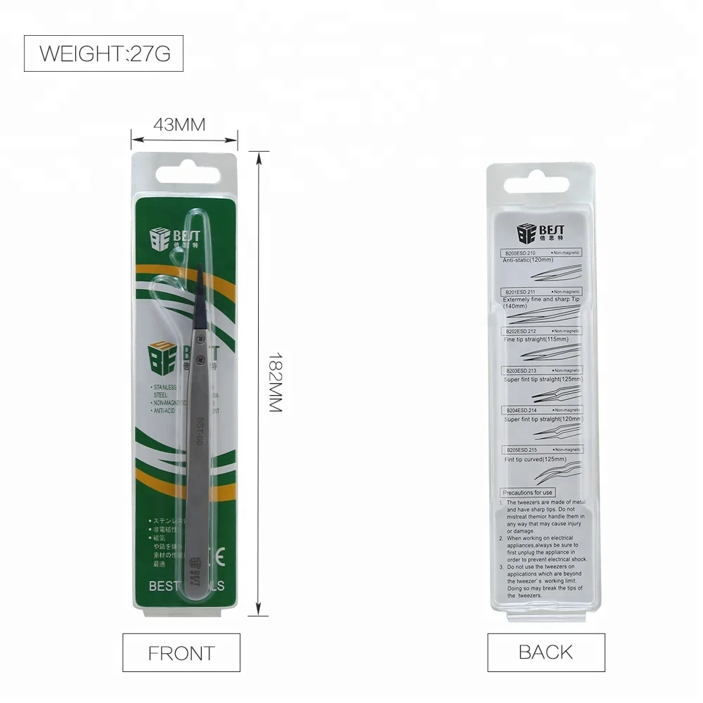 Bestool BST-00 высокое качество 302 из нержавеющей стали резиновая алмазный наконечник пинцет с Классическая приковывающая взгляд сменные