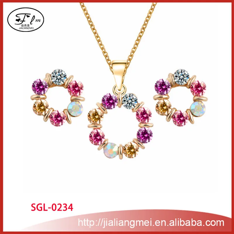 new circle color crystal jewelry sets necklace European style ladies jewelry manufacturers
