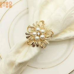 2019 New desgine flower gold plated pearl rhinestone for dinner table decoration