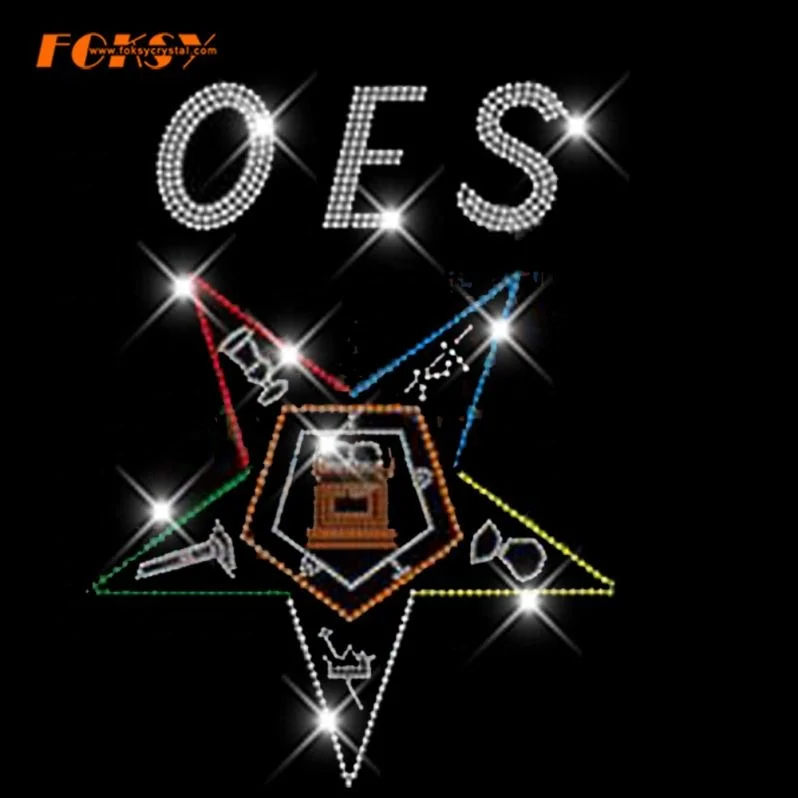 OES Eastern star logo in bling rhinestone designs for Freemason