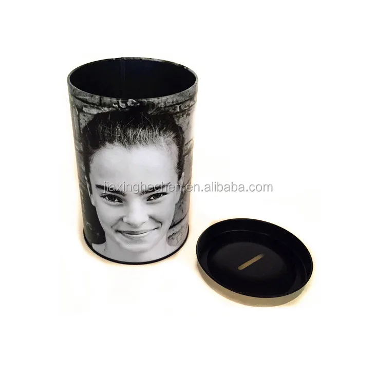 Money tin box with easy open lid round coin bank