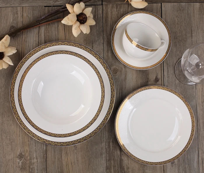 Gold New Bone China Dinner Set Safe Western White and Gold Kitchen Set Porcelain dinnerware 36 Piece Set