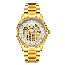 SENORS SN087 Luxury IP plating Custom Logo Watch Full Gold Automatic Skeleton Mechanical Male Wrist Watch 3 ATM Waterproof
