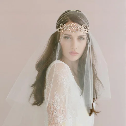 Elegant short face veil soft tulle birdcage bridal headpiece