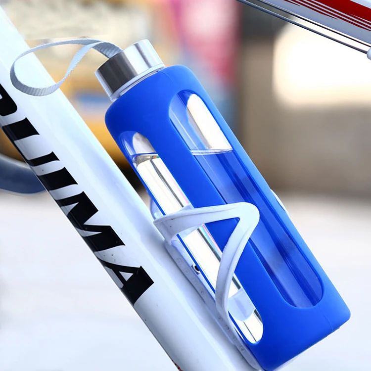 
Leakproof high borosilicate portable stainless steel lid glass water bottle with nylon protective sleeve 