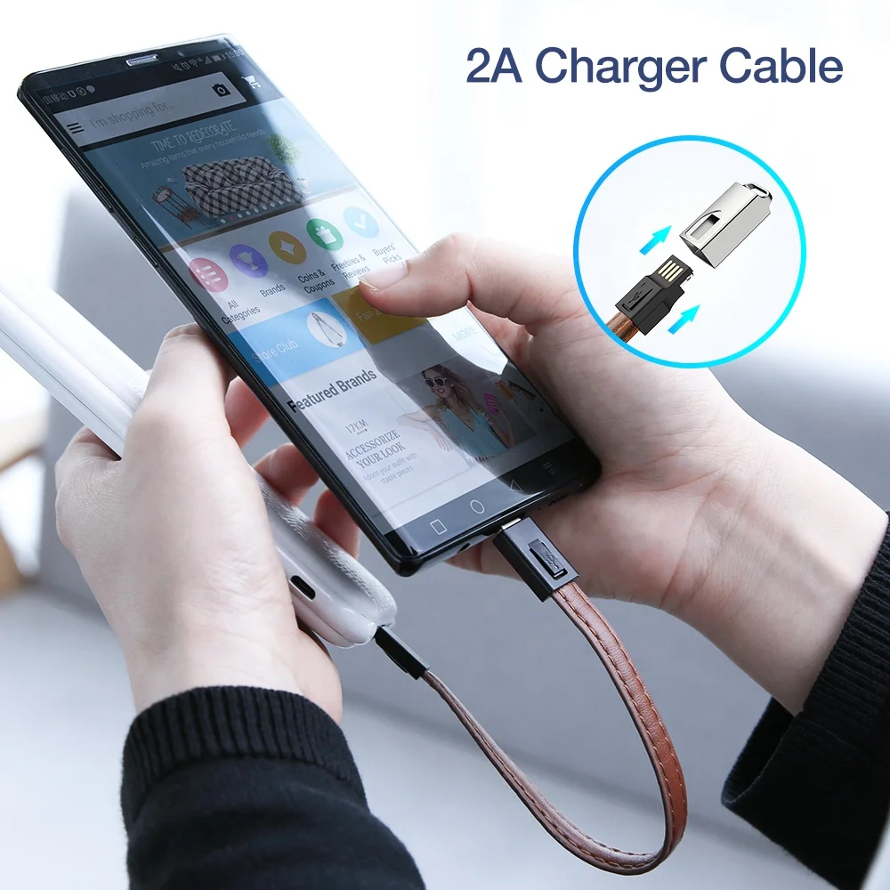 Factory high quality upscale 22CM PU leather Zinc alloy plug keychain Data USB Charging Cable for iphone for Samsung for Huawei