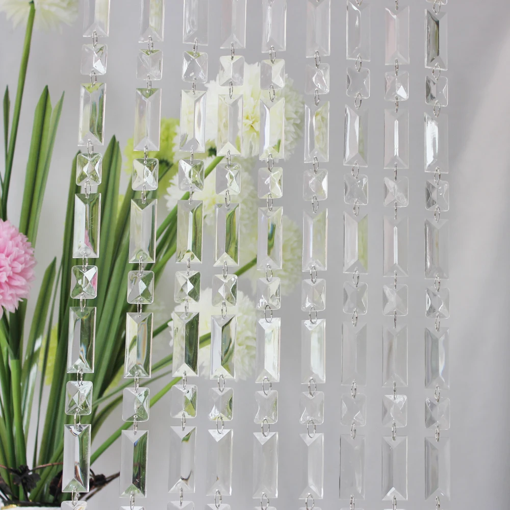 Hot Sale Clear Rectangle And Square Shaped Acrylic  Beaded Garland Hanging For Christmas Tree