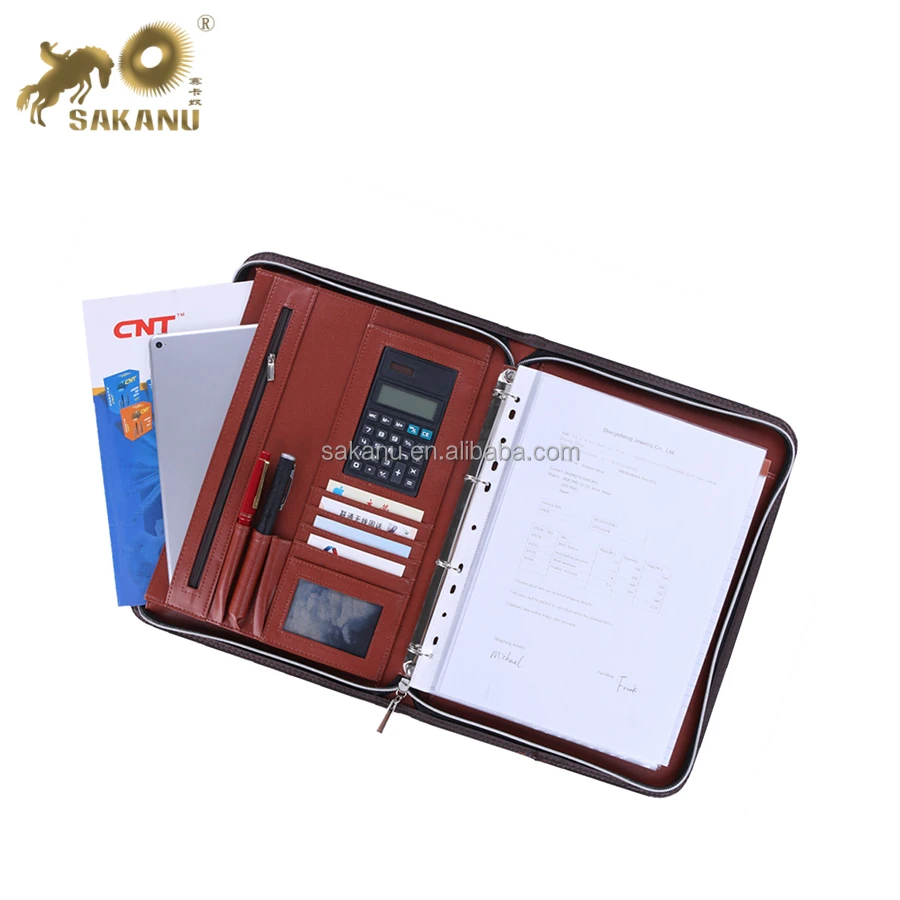 A4 Commercial Documents Manager Folder Clip Phone Pocket Calculator Travel Portfolio Files Ring Binder Padfolio