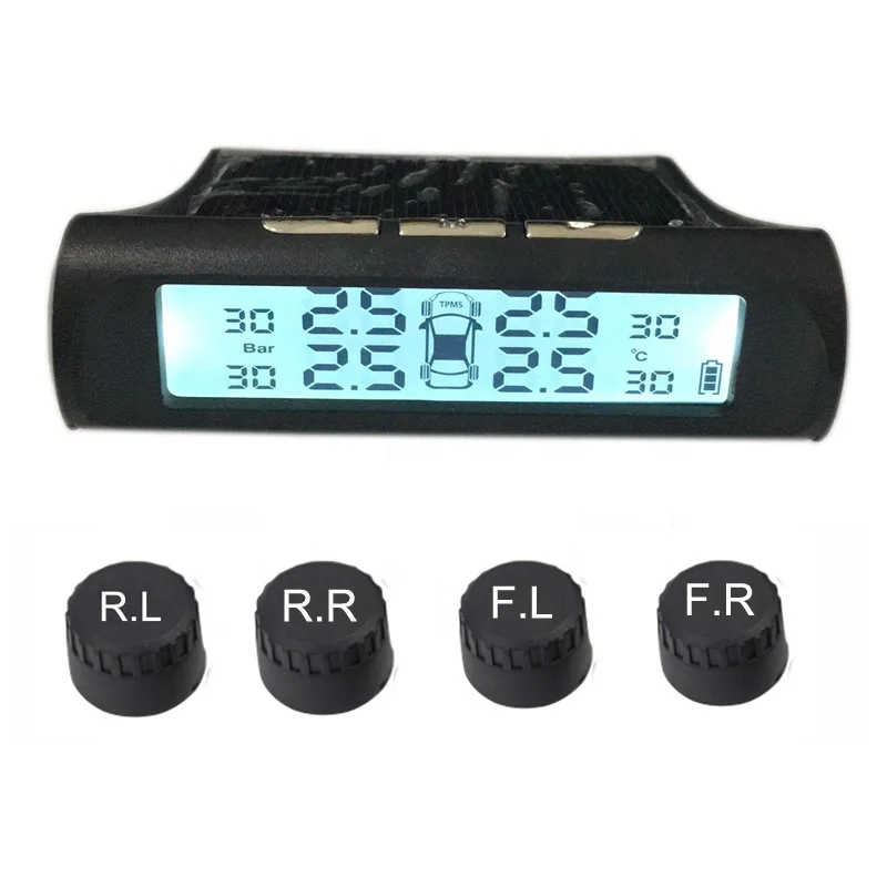 TPMS Tyre Pressure Monitoring System Solar Power Monitor Wireless LED Display 4 External Sensor Passenger Car tire