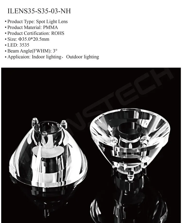 ILENSTECH FWHM=3 Ultra Narrow Punch Beam led lens for 3535 from ilenstech
