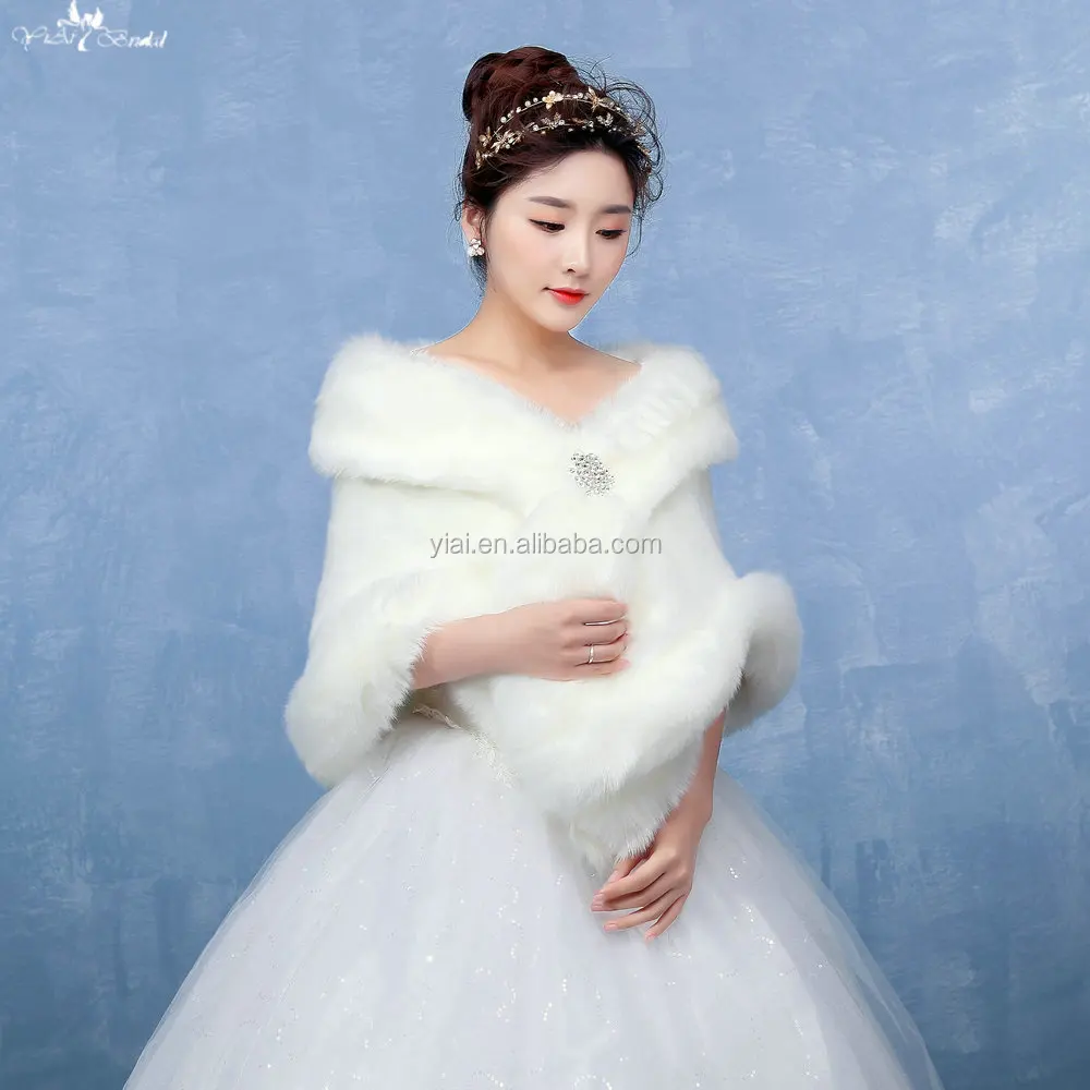 
LZP126 Simple Off Shoulder Elegant Waterproof Wedding Fur Bolero Women Off White Wedding Shawl 