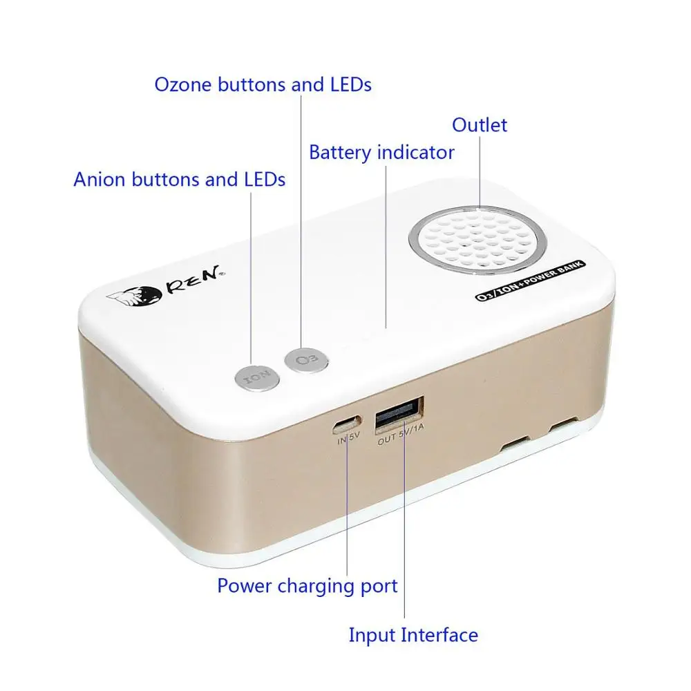 Pocket ozone machine battery air purifier
