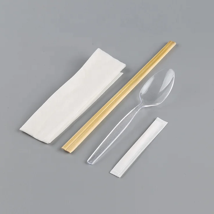 Individually Wrapped Plastic Disposable Cutlery Chopsticks Spoon Toothpick Napkin Set