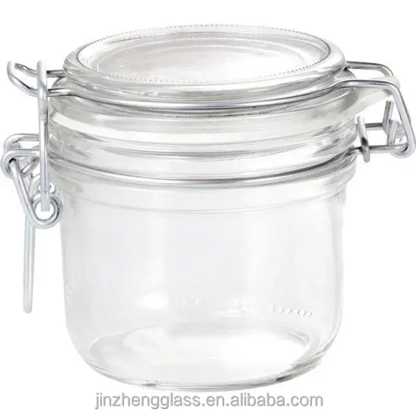 round sealed threaded 200ml Glass Jars Lock-Lid Hermetic Rubber Seal Bale Wire Swing Top